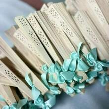 1-30pcs Elegant Folding Wooden Fans, Bohemian Style Hand Fans, Bowknot Wedding Fans, Fully Openwork Carved, Portable Lightweight Wooden Fans, Suitable As Photography Props, Graduation Gifts For Women, And Home Decor, Can Be Used In Summer, Beach Or Travel To Enjoy Cool Breeze, Personalized Carved Wooden Wedding Fans, Wedding Guest Favors With Tassel Ribbons And Organza Bags, Bridal Fans, Memorial Fans, Exquisite Art Display - Multicolor - View 5