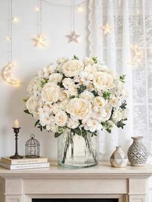 Bộ 80 bông hoa giả gồm hoa hồng, cẩm tú cầu, mẫu đơn, hoa bó hoa cưới, trang trí đám cưới, nguyên liệu làm vòng hoa DIY, tiệc sinh nhật, bình hoa trang trí nhà cửa, sân vườn ngoài trời, trang trí mùa thu, quà tặng năm mới. - trắng - Xem 6