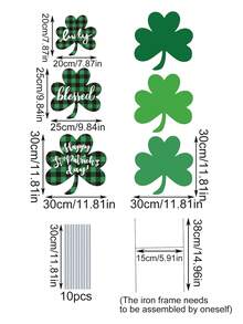 6件套圣帕特里克节户外庭院装饰牌，带金属支架，圣帕特里克节庭院装饰，圣帕特里克节三叶草装饰 - 多色 - 查看 8
