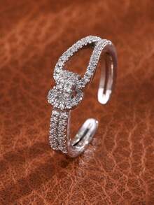 rakol Anillo abierto de cobre chapado en oro de 18K con circonita cúbica microincrustada, de estilo minimalista y elegante - anillo - Ver 8