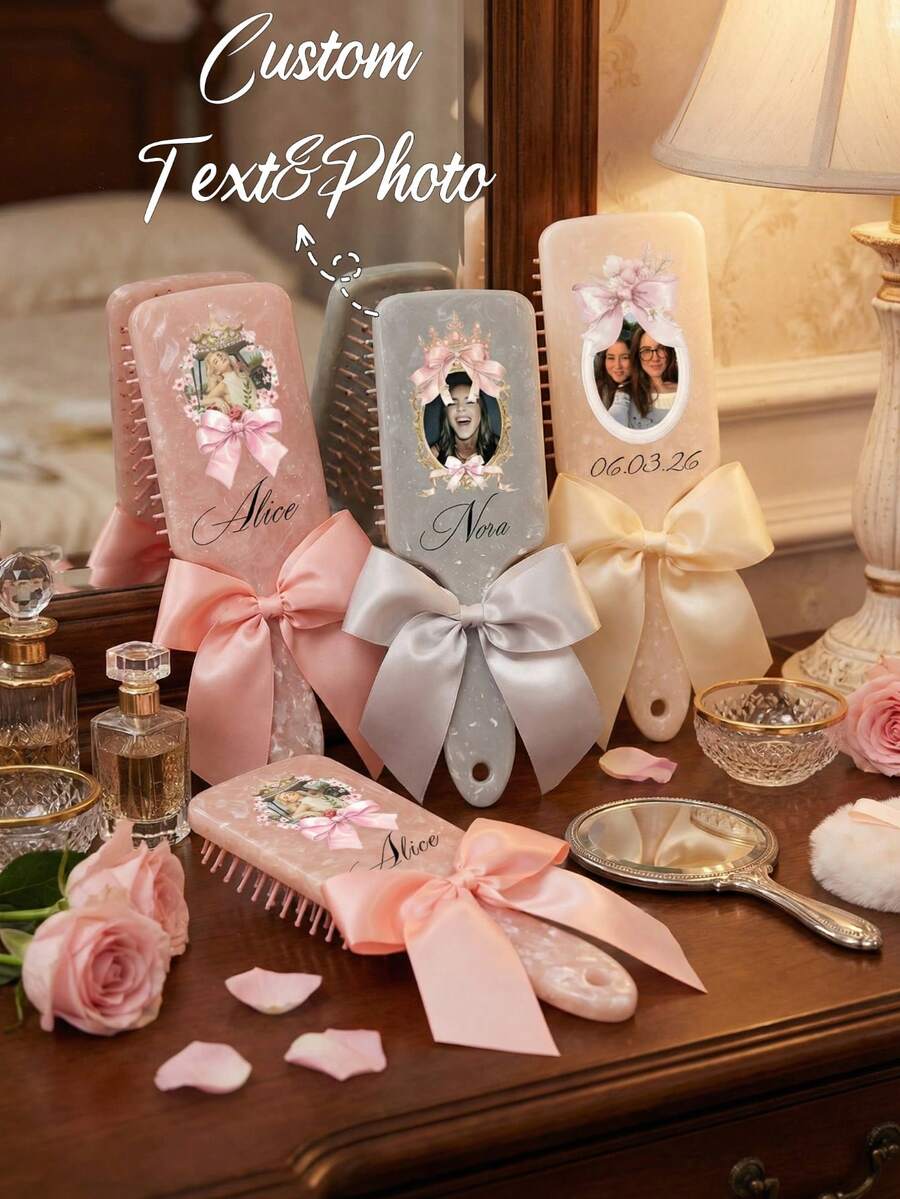 1支可定制照片梳，个性化名字梳子，防毛躁梳，伴娘礼物，女孩生日礼物，粉色气垫梳，祖母礼物，周年纪念礼物，情人节礼物，生日礼物，结婚礼物，母亲节礼物，闺蜜礼物，送给妈妈的礼物，送给女朋友的礼物，送给她的礼物，送给妻子的礼物，节日礼物 - 彩色 - 查看 1