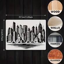 16 X 12 Inch Modern Skyscraper Paper Cutting Template, City Skyline Architecture Painting Template, Made Of Durable Plastic, Suitable For Architecture Art And Design - A - View 3