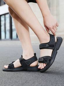 1 Pair Men's Summer Non-Slip Outdoor Sandals, New Wear-Resistant Breathable Fashion Shoes, Simple Driving Casual Beach Shoes - Black - View 4