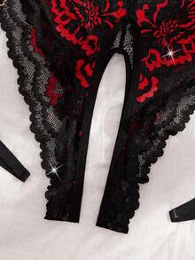 2 Pcs Women's Sexy Lingerie Set Adjustable Cross-Back Straps, Triangle Cup, Backless Open-Crotch Bodysuit & Adjustable Garter Belt Comfortable For Home, Elegant For Special Occasions - Black - View 5