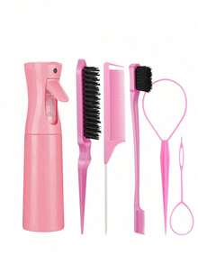 6件套粉色美发造型梳套装，男女通用卷发梳，包含200毫升喷雾瓶、1把直发梳、1把蓬松梳、1把尖尾梳和2个编发工具，适用于化妆、夏季Y2K风格美发造型。 - 彩色 - 查看 12