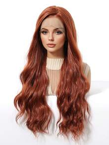 26 Inch - 13x4 [Long Wavy Lace Front Wig] Dirty Orange Long Wavy 180% Density Lace Front Wig, Soft & Natural, Realistic Scalp, Women's Wig, Essential For Holidays & Makeup, Beginner-Friendly, Comfortable Wear, Suitable For Daily, Wedding, Party, Cosplay, Festivals, Gift For Girlfriend, Fashion Essential - Dirty Orange - View 5
