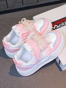 儿童/青少年滑板鞋，软底，防滑，休闲鞋，跑步鞋，运动鞋，男女通用 - 粉色 - 查看 3