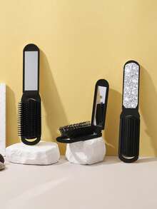 Funkelnder Muster Faltbarer Spiegel-Kamm - 3 Stile tragbarer kompakter Spiegel mit integrierter Luftpolster-Bürste, faltbarer Mini-Reise-Make-up-Spiegel & Massage-Kamm Alles-in-Einem, stilvolles funkelndes Muster Taschen-Kosmetikwerkzeug, polierter Kunststoffrahmen - Verschiedenfarbig - Übersicht 6