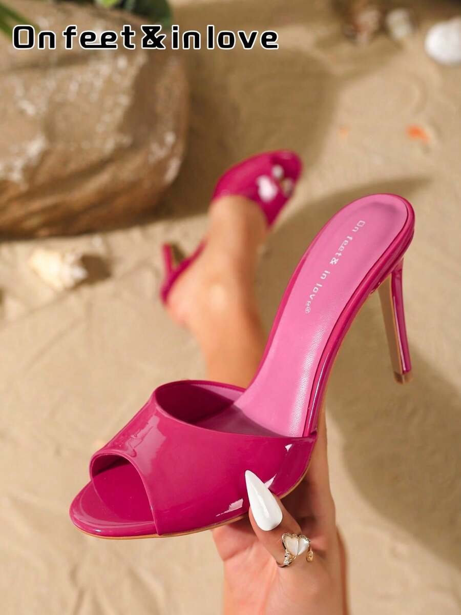On feet& in love Giày sandal nữ thời trang, thanh lịch, mũi tròn, hở mũi, chất liệu da bóng, thích hợp phối cùng váy, gót cao mảnh. - Màu Hồng Tươi - Xem 1