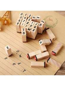40pcs Wooden Rubber Stamps, Alphabet/Number Stamps Stamp Set For DIY Craft Scrapbook Card Making. Student Stationery. - Black - View 8