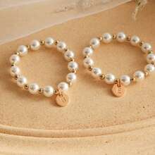 Flower Girl Pearl Bracelet With Box,Flower Girl Thank You Gift,Pearl Flower Girl Bracelet,Flower Girl Jewelry,Little Girl Name Bracelet - Gold - View 2