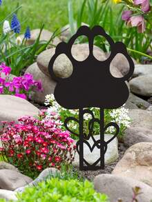 1pc Metal Monument Gravestone, Pet Memorial, Dog Paw Sympathy Tombstone, Dog Cemetery, Gardening Memorial Metal Gravestone, Waterproof Gardening Cemetery Decor - Multicolor - View 2