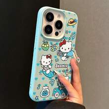 Sanrio 1pc Mint Green Leather Texture KT Cat Phone Case, Cute Style Phone Case Cover - Compatible With IPhone 17 Air, 16, 15, 14, 13, 12, 11, Pro Max, Plus - Mint Green - View 2