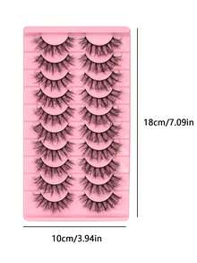 10对仿貂毛假睫毛，纤细浓密，猫眼妆效，自然逼真，3D卷翘，浓密卷翘，整条假睫毛，嫁接化妆工具，条状假睫毛，易于佩戴，适合新手，日常淡妆和浓妆均可使用。 - 黑色 - 查看 4