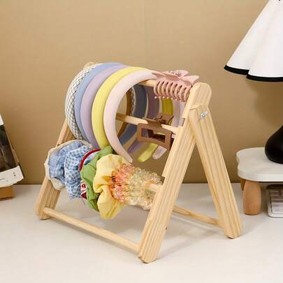 1个木制首饰收纳架，桌面小型饰品收纳架，可用于展示和包装发夹、发圈、项链、手链、吊坠和其他首饰，适合女性和女孩使用。