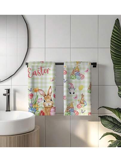 复活节兔子小矮人超细纤维厨房巾，柔软吸水手巾，加厚清洁布，适合派对、周年纪念、节日装饰、乔迁礼物