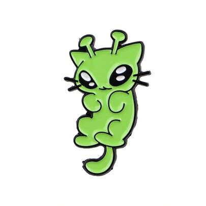 1枚外星猫珐琅胸针 - 可爱徽章，可别在背包和衣服上
