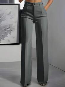 Jisfaneya Plus-Size Women's Solid-Color Pants With Pockets: Elegant, Office-Ready, And Versatile For Commuting - Dark Grey - View 2