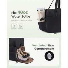 Small Gym Bag For Women With Large Tumbler Holder Pocket, Carry On Weekender Travel Duffel Bag With Shoe Compartment, Overnight Mini Personal Bag With Pouch For Workout Sport Dance Yoga - 黑色 - 查看 3