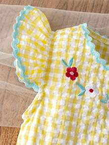 Baby Girls' Floral Embroidered Ruffle Collar Snap-Up Romper - Yellow - View 4