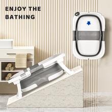 Baby Bathtub For Infants To Toddler, With Soft Cushion & Thermometer, Foldable Baby Bathtub, Portable Travel Baby Tub For Newborn - 灰色 - 查看 3