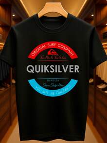 Quiksilv Surf Beach Style Classic Retro Basic Unisex T-Shirt 100% Premium Cotton – Men's And Women's | Casual, Streetwear, Plus Size, New Arrival With Immediate Shipping In Various Tropical Colors - màu đen - Xem 1