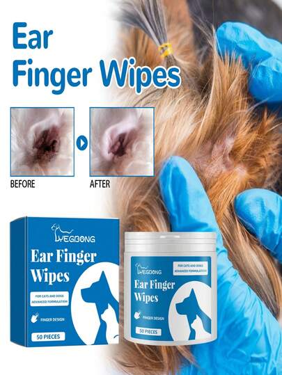 YEGBONG 50pcs Gentle Pet Ear & Teeth Cleaning Wipes - Soft Disposable Finger Sleeves For Dogs, Odor Relief, Easy To Use, Gentle On Paws, Effective Cleaning Solution