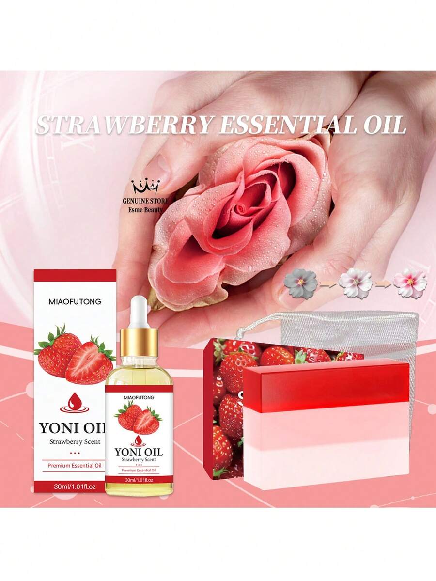 30ml草莓私处精油，100g草莓私处清洁皂 - 保湿滋润，持续补水，提亮肤色，紧致肌肤，改善暗沉松弛，重现青春，温和清洁，持久留香，个人及皮肤护理