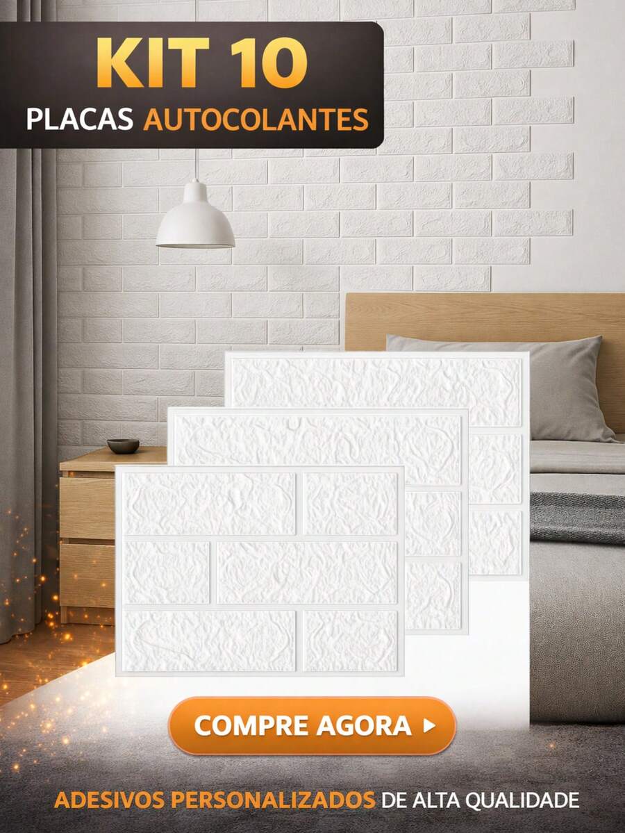 BG Set Of 10 Self-Adhesive 3D Brick Wall Panels For Bedroom And Living Room Decoration - 白色磚 - 查看 1