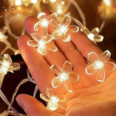 1pc LED Cherry Blossom Fairy String Lights, Battery Powered, Steady/Flashing, Suitable For Birthday/Party/Wedding/Room/Home/Outdoor Garden/Park/Camping Decoration Lighting, Wreath, Christmas, All Seasons Decor, Holiday Gift (Batteries Not Included)