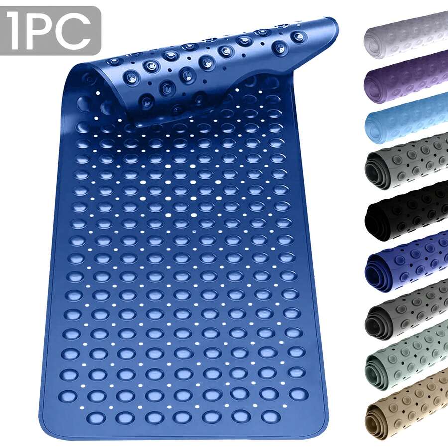 1pc Bath Mat - Lux Decor Non-Slip Durable PVC Tub Mat With Suction Cups And Drainage Holes - 40x16 Inches- For Shower And Bathtub Comfort, Roll-Up Storage, Home Decor, Back To School, Graduation Gifts-, Spring Cleaning Upgrade, Valentine's Day Spa Feel, Safety First, Quick Dry Surface, Mold Resistant, Easy Clean, Comfortable Standing, Shower Essential, Bathtub Safety, Bathroom Upgrade, Daily Use Mat, Home Basic, Family Use, Everyday Living - 藏蓝色 - 查看 1