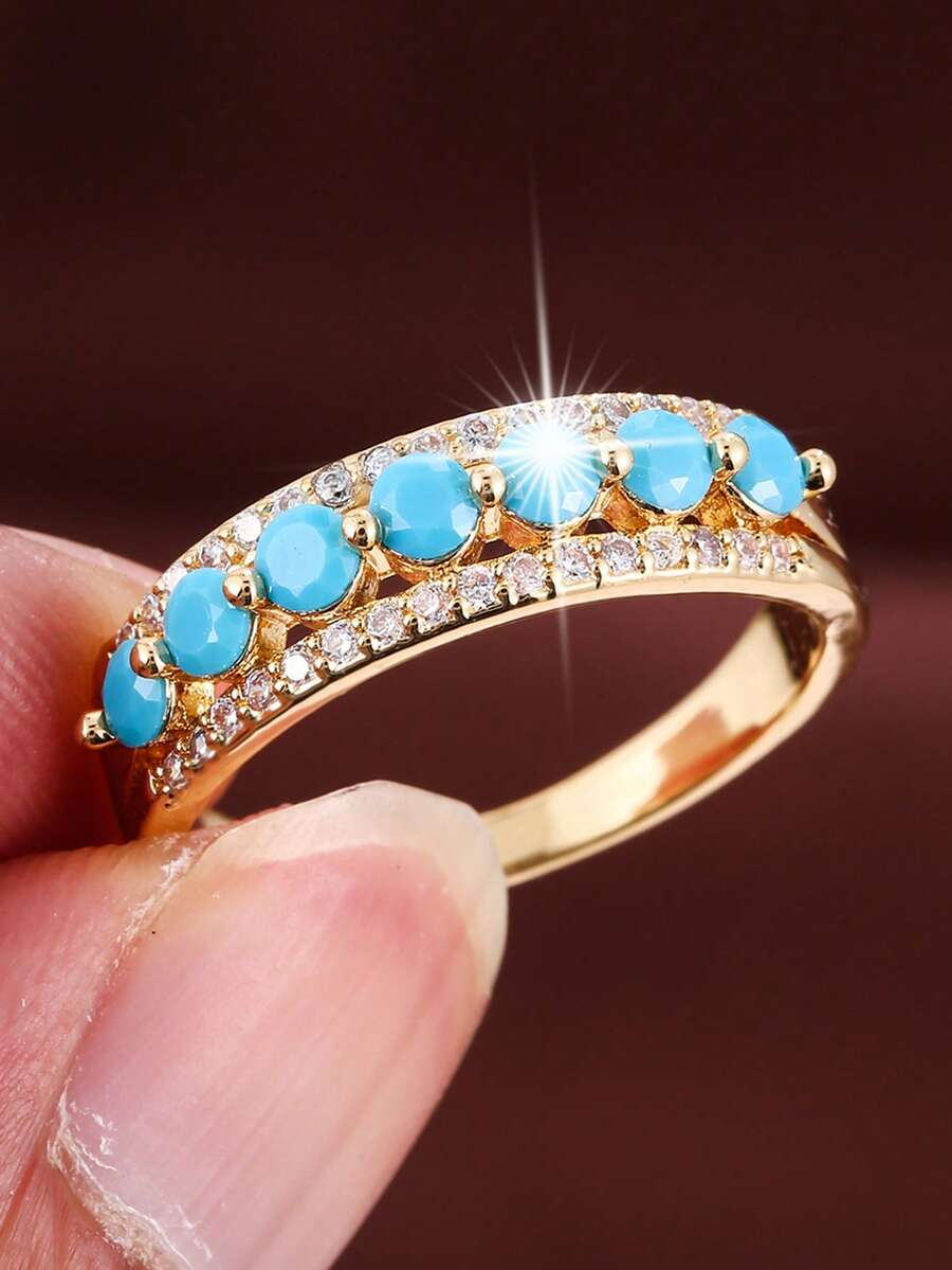 1pc Minimalist Geometric Design Cubic Zirconia Inlaid Fashion Ring For Women - Multicolor - View 1