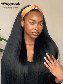 MEGALOOK Yaki 直发半假发，100% 真人发，三合一无缝翻转式半假发，无需胶水，易于佩戴，新手友好，带抽绳自然色发箍，26 英寸，180% 密度 - 自然逼真，适合日常佩戴，可用于办公室、僵尸新娘、万圣节派对、Y2K 风格、度假装扮、户外角色扮演、校园、学校假期、圣诞节派对、婚礼、节日等场合，适合女性佩戴。 - SNatural - 查看 5