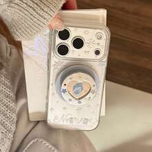 GUCADI 1pc Transparent Magnetic Holder With White Snowflake & Silver Snowman, Magnetic Holder With Glitter Snowman Suitable Compatible With Iphone 17 Pro Max, 16, 13 Soft Case, Creative, Retro, Geometric, Korean Style, Minimalist, Niche, Ins Style - Clear - View 10