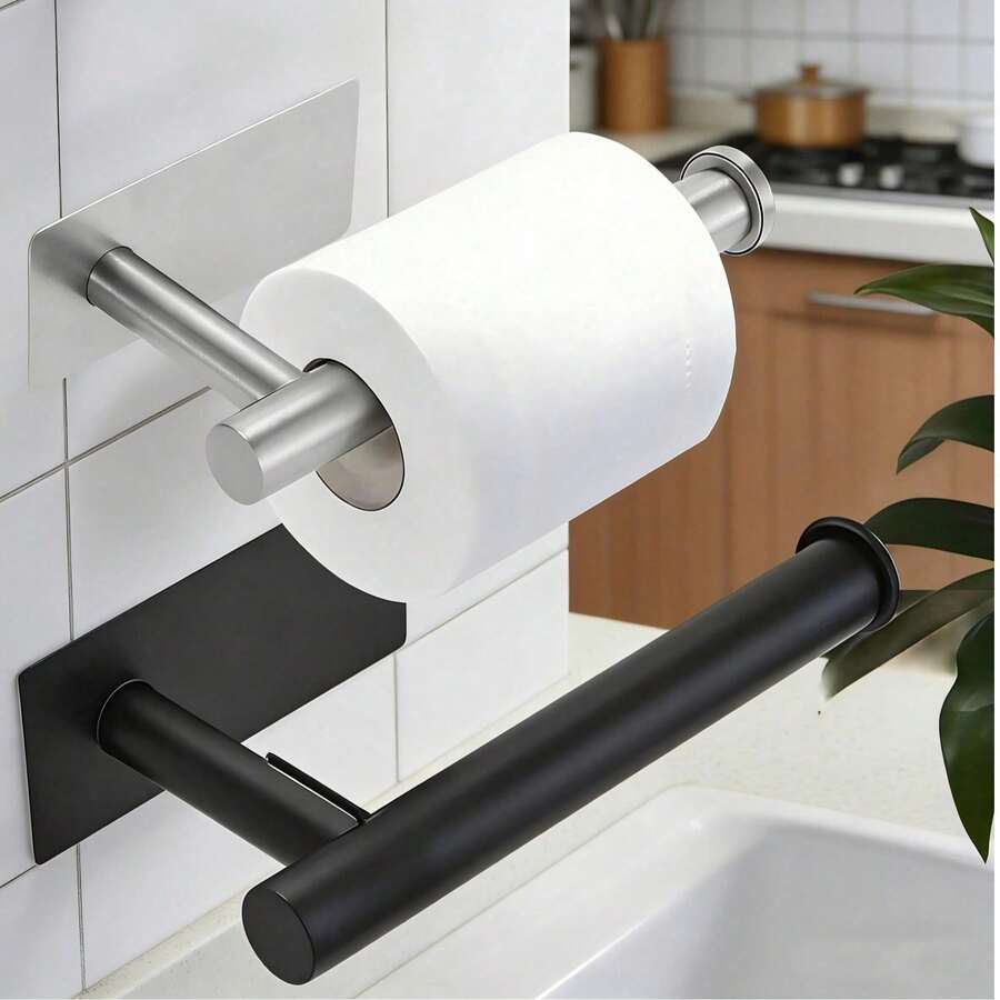 1pc No Drill Self-Adhesive Stainless Steel Towel Bar - Multicolor - View 1