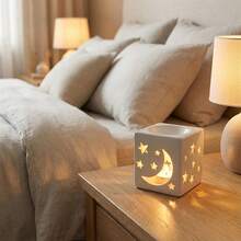 Ramadan Theme Hollow Moon & Star Ceramic Aroma Diffuser Candle Warmer Oil Lamp, Suitable For Eid Al-Fitr Home Decor [Candle Not Included] - Square Star and Moon Aroma Burner - View 5