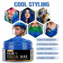 GOIPLE One-Time Hair Dye Wax, Long-Lasting Temporary Hair Dye Wax, DIY Hair Dye Cream, Easy To Wash, Hair Dye Mud, Suitable For Skin, Hair, Beard, Daily, Party, Cosplay, Halloween, Unisex (Black/White/Purple/Purple Pink/Orange/Blue/Purple/Red/Yellow/Dark Gray/Green) - 彩色 - 查看 4