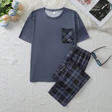 Bộ đồ ngủ nam in họa tiết kẻ caro gồm áo và quần có túi. - Nhiều màu - Xem 1