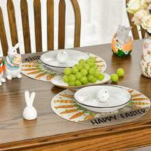 1pc/Set Rabbit, Carrot, Easter Spring Linen Placemat, 35cm Round Seasonal Kitchen Dining Table Decor, Easter Home Decoration - Multicolor - View 3