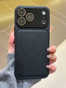 1 件装拼接绗缝荔枝纹 PU 皮革磁吸无线充电手机壳，简约纯黑色手机保护套，适用于 17 Pro Max、17 Pro、17 Air、16 Pro Max、16 Pro、16 Plus、16、15 Pro Max、15 Pro、15 Plus、15、14 Pro Max、14 Pro、14 Plus、14、13 Pro Max、13 Pro、13、12 Pro Max、12 Pro、12、11 Pro Max、11 - 黑色 - 查看 1