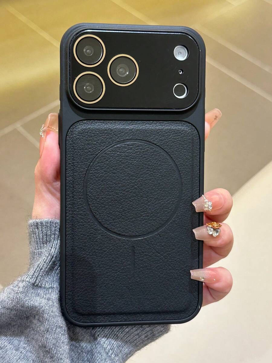 1 件装拼接绗缝荔枝纹 PU 皮革磁吸无线充电手机壳，简约纯黑色手机保护套，适用于 17 Pro Max、17 Pro、17 Air、16 Pro Max、16 Pro、16 Plus、16、15 Pro Max、15 Pro、15 Plus、15、14 Pro Max、14 Pro、14 Plus、14、13 Pro Max、13 Pro、13、12 Pro Max、12 Pro、12、11 Pro Max、11 - 黑色 - 查看 1