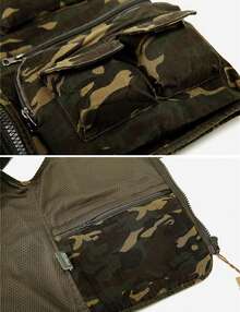 Men's Cotton Outdoor Utility Camouflage Multi-Pockets Fishing Garden Working Photography Vest Jacket - 軍綠色 - 查看 6