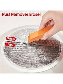 1pc Orange Rectangular Rubber Cleaning Sponge, Descaling Cleaning Tool, Suitable For Bathroom, Kitchen, Household Use - A - View 4