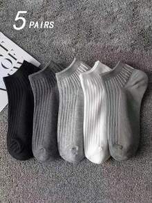 5 Pairs Unisex Solid Color & Striped Business Casual Breathable Short Socks, Versatile For Summer - Multicolor - View 6