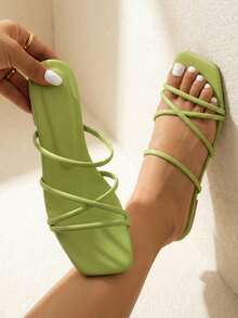 planare 女士交叉涼拖,時尚綠色平底涼鞋 - 綠色 - 查看 3