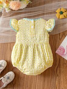 Baby Girls' Floral Embroidered Ruffle Collar Snap-Up Romper - Yellow - View 2