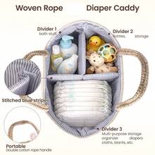 Nappy Caddy With Changeable Compartments,Portable Diaper Caddy Organizer, Braided Rope Storage Basket For Nursery, Shower Gift - White, Beige - View 3
