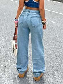 Women's Casual Light-Washed Wide-Leg Jeans, Suitable For Daily Wear Spring - Medium Wash - View 8