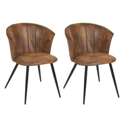 FurnitureR Juego de 2 Sillas de Comedor para la Cocina, Sillas Laterales Modernas Medianas, Silla de Comedor Tapizada de Suede con Patas de Metal Negro Marrón Vintage