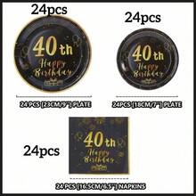 40th Anniversary Tableware Set, 72 Pieces, Suitable For 24 Guests, Disposable Paper Plates And Napkins, 40th Birthday Party Decorations, Wedding Anniversary Gift Set, For Parents And Friends, Birthday Gift, Halloween, Christmas Decorations - Multicolor - View 7
